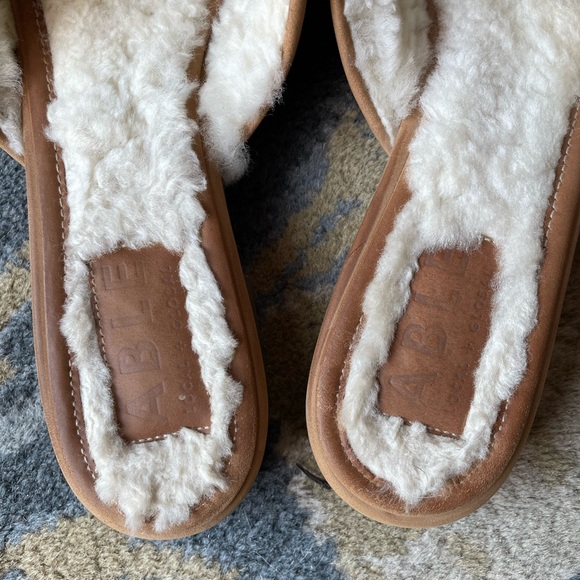 Able Becca Slipper Leather Shearling Slide Mule size 8.5 Tan Brown - Picture 6 of 11